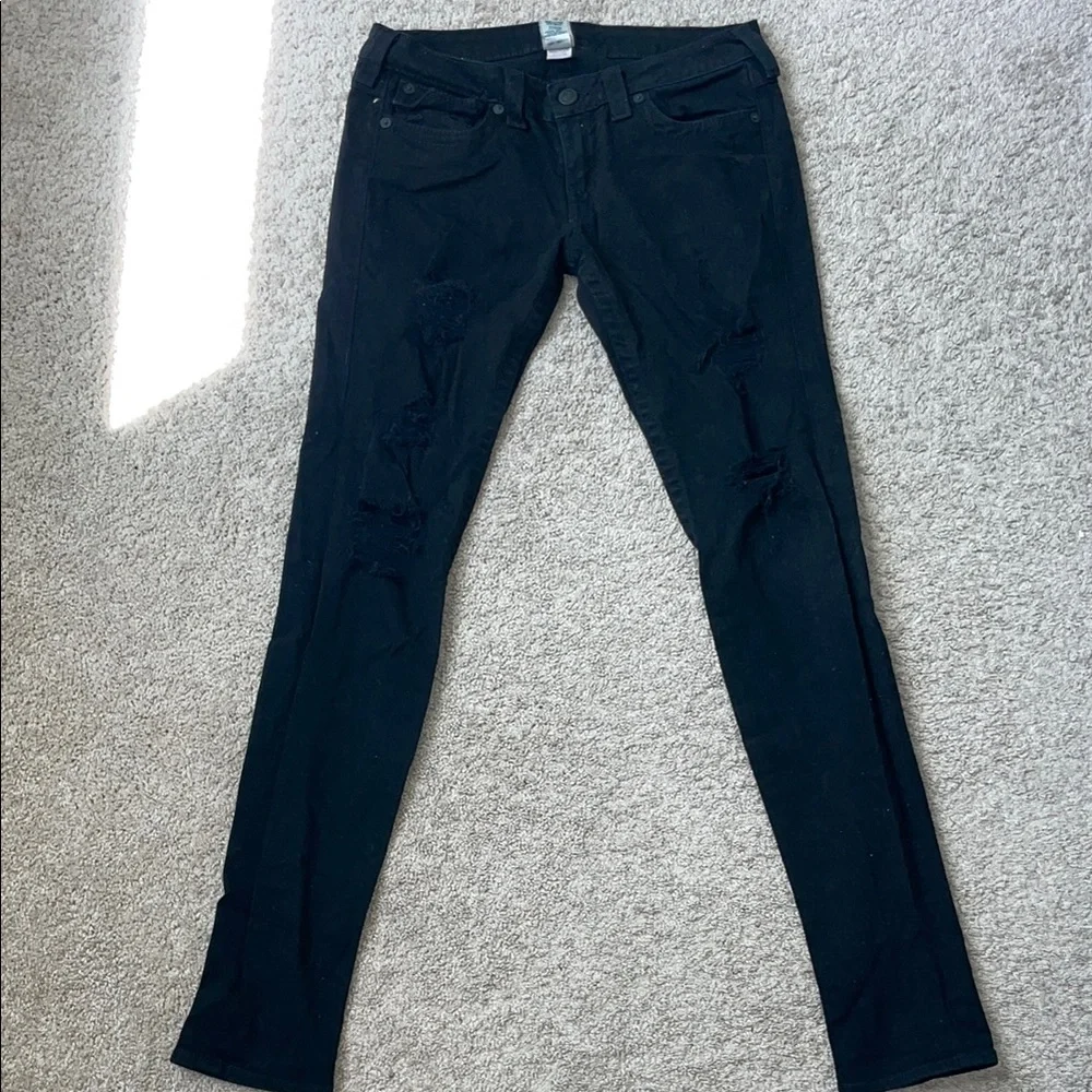 True Religion Black Distressed Skinny Jeans